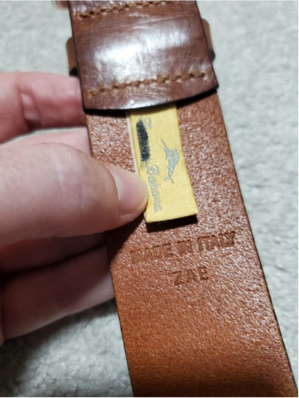 TOMMY BAHAMA Embossed Diagonal Stripe Leather Belt Brown 42 Preppy Golf Classic